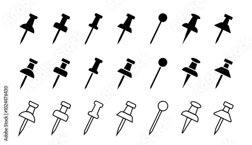 Push pin icon set. Map pin place marker. Pin sign icons for web site. Vector illustration.