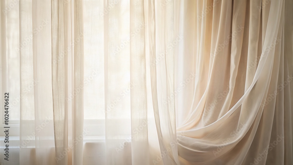 Fototapeta premium Minimalist curtains with soft textures and light reflections bring a touch of elegance, inspiring sophisticated interior designs that elevate tranquil, stylish environments.