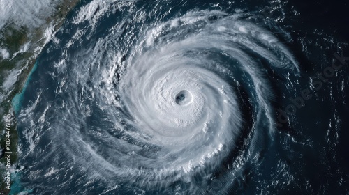 Powerful hurricane swirling over open ocean