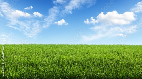 Serene expanse, a vibrant green field under boundless blue sky