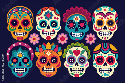 Wallpaper Mural Colorful dia de los muertos calavera skulls with floral patterns Torontodigital.ca