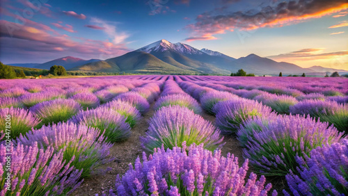 lavender field at sunsetlandscape, field, lavender, nature, flower, sky, summer, purple, mountain, flowers, sunset, meadow, grass, green, spring, countryside, mountains, plant, sun, scenic, france, be