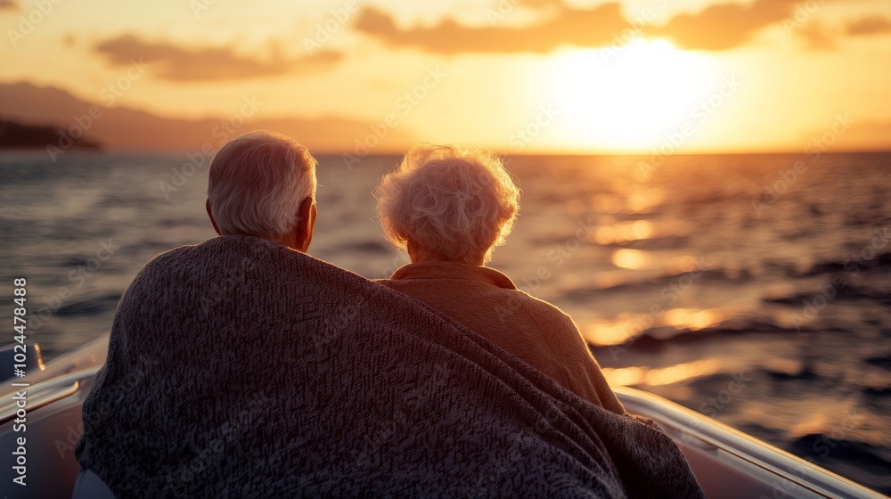 Fototapeta premium Romantic Sunset on a Boat for Mature Couple