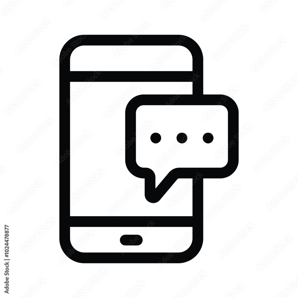 Mobile phone with a chat bubble symbol for text messaging icon Mobile phone with a chat bubble symbol for text messaging icon
