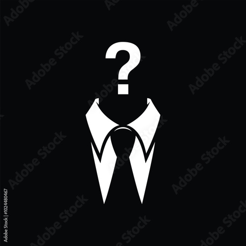 mysterious man, a man in a tie and suit with a question mark on his head, a business man, a boss outfit