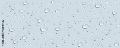 Rain transparent drops flow down the glass.Realistic wet condensation texture.Fresh water splash effect on the surface.Liquid spreading droplet shapes.
