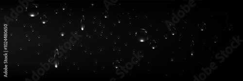 Rain transparent drops flow down the glass.Realistic wet condensation texture.Fresh water splash effect on the surface.Liquid spreading droplet shapes.