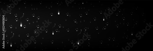 Rain transparent drops flow down the glass.Realistic wet condensation texture.Fresh water splash effect on the surface.Liquid spreading droplet shapes.