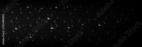 Rain transparent drops flow down the glass.Realistic wet condensation texture.Fresh water splash effect on the surface.Liquid spreading droplet shapes.