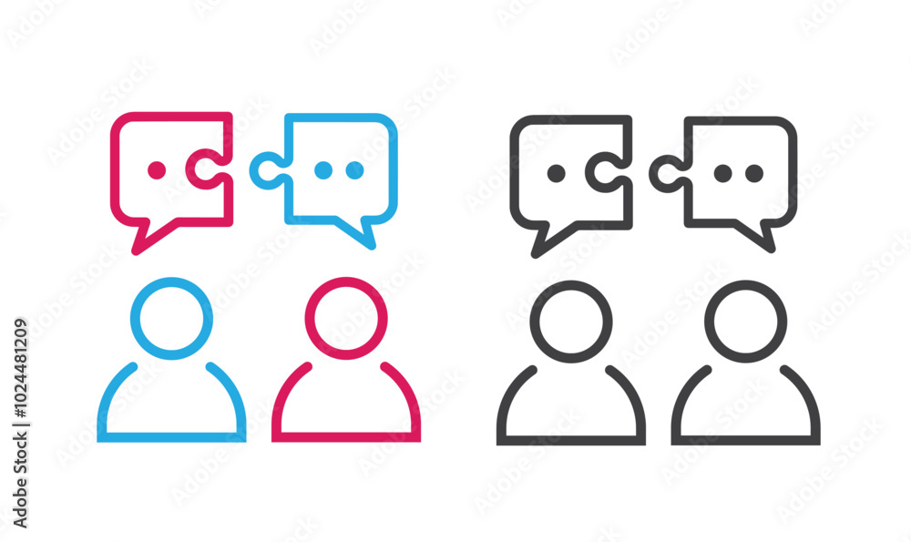 People talking with speech bubble in puzzle. People talking with speech bubble in puzzle.