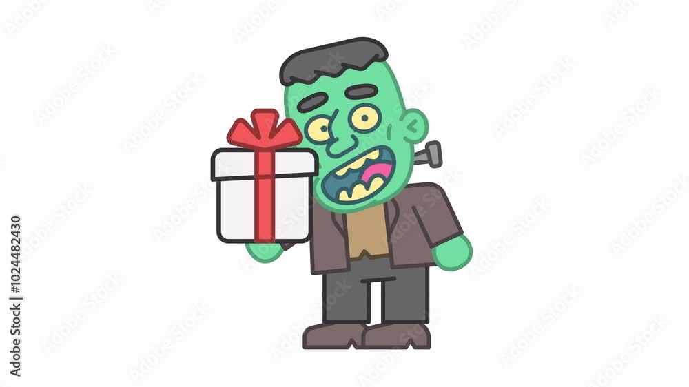 Monster holds gift box and smiles. Alpha channel. Looped animation Monster holds gift box and smiles. Alpha channel. Looped animation