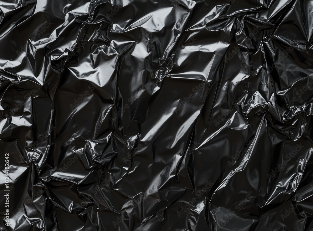 Crumpled black plastic wrap texture forming abstract pattern Crumpled black plastic wrap texture forming abstract pattern