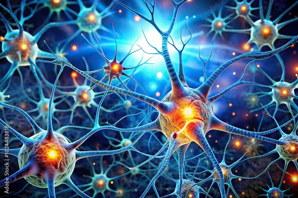 Macro image of brain neurons and synapses showcasing mental health and brain function Macro image of brain neurons and synapses showcasing mental health and brain function