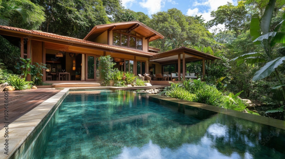 Modern Tropical Home with Private Swimming Pool and Lush Greenery Modern Tropical Home with Private Swimming Pool and Lush Greenery