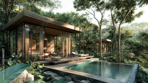 Wallpaper Mural Modern Glass Cabin With Pool Surrounded By Lush Tropical Greenery Torontodigital.ca
