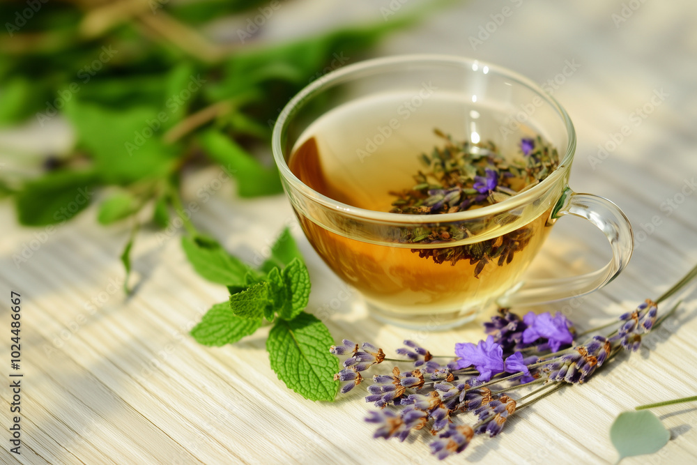 Herbal tea with fresh thyme and lavender. Herbal tea with fresh thyme and lavender.