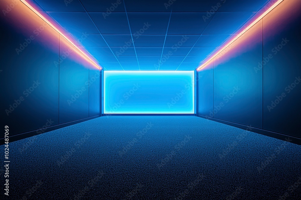 Blue and Orange Neon Lights in a Dark Room with Carpeted Floor Blue and Orange Neon Lights in a Dark Room with Carpeted Floor