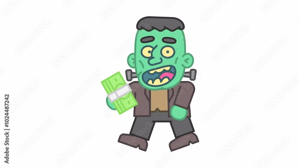 Monster holds wad money and walks. Alpha channel Monster holds wad money and walks. Alpha channel