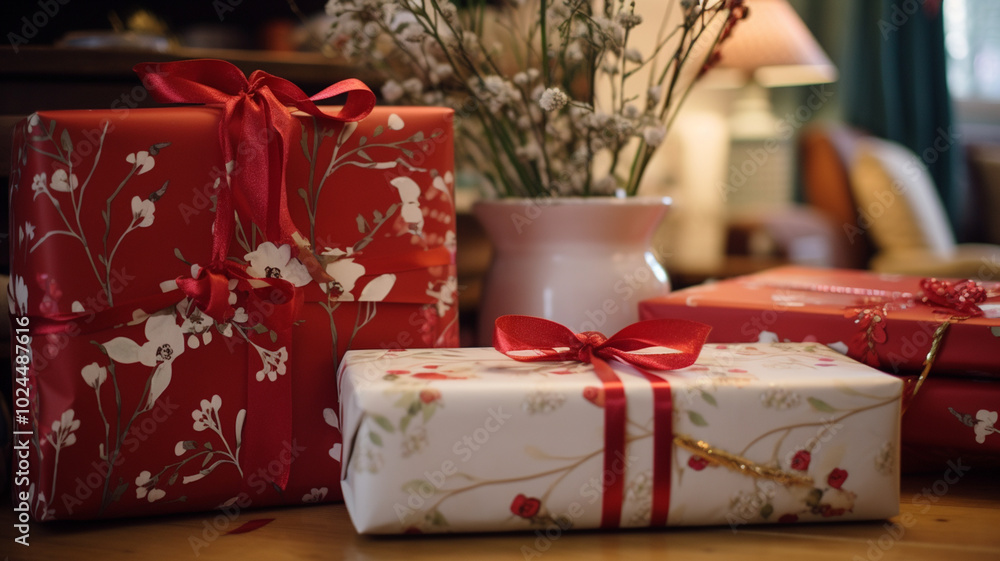 Christmas gift box wrapping idea for boxing day and winter holidays in the English countryside tradition Christmas gift box wrapping idea for boxing day and winter holidays in the English countryside tradition