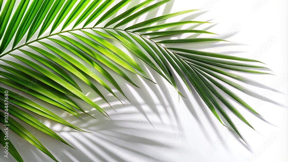 Fototapeta premium Macro palm leaves leaf shadow on white background