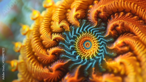 Vibrant, colorful spiral pattern resembling coral, showcasing intricate details and a mesmerizing design.