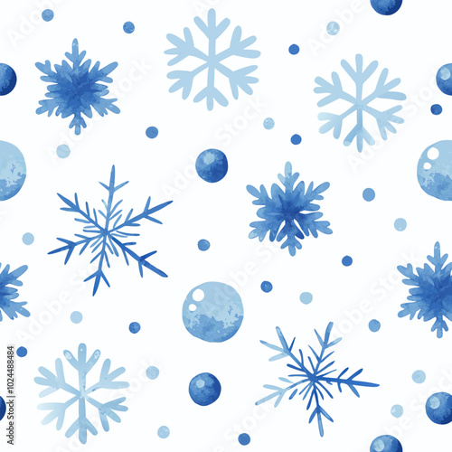 watercolor hand painted snow snowflakes seamless vector pattern background