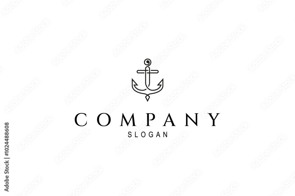 Fototapeta premium ship anchor logo in minimalist linear design style