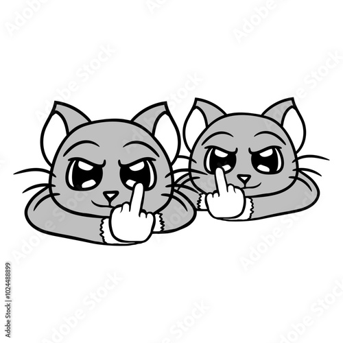 2 Cat insulting evil bad cheeky middle finger fuck you Friends two Team Isolated Vector Graphic Design Illustration