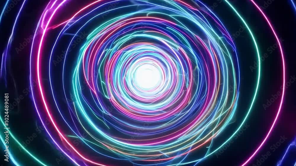 Vibrant neon light tunnel with dynamic swirling patterns and futuristic glow Vibrant neon light tunnel with dynamic swirling patterns and futuristic glow