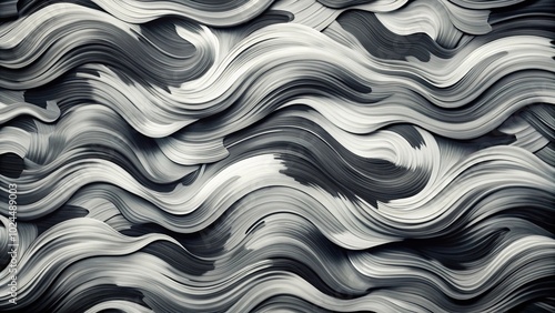 macro photo of wavy and swirled black and white brush strokes in camouflage pattern