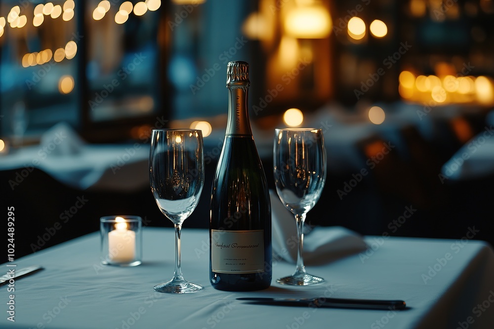 Obraz premium Classic Champagne Bottle Displayed on Table Perfect for Special Events