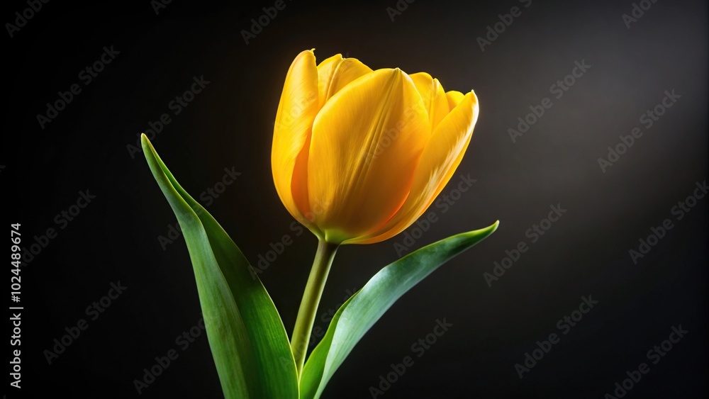 Macro photograph of yellow tulip on black background with leading lines Macro photograph of yellow tulip on black background with leading lines