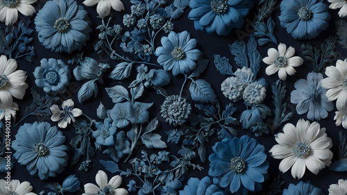 Seamless floral pattern with various flowers in soft blue hues, perfect for fabric design, wallpaper, or background use