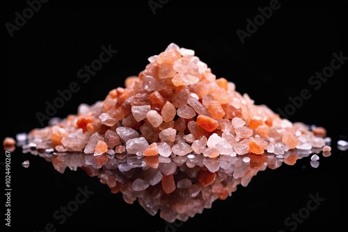 Macro photography of Himalayan salt isolated on black background with copy space Forced Perspective