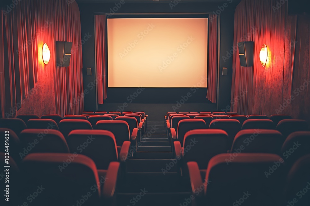 Fototapeta premium Empty Red Seats in a Dark Movie Theater.