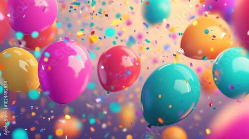 Vibrant Balloon Party Celebration with Confetti Explosion