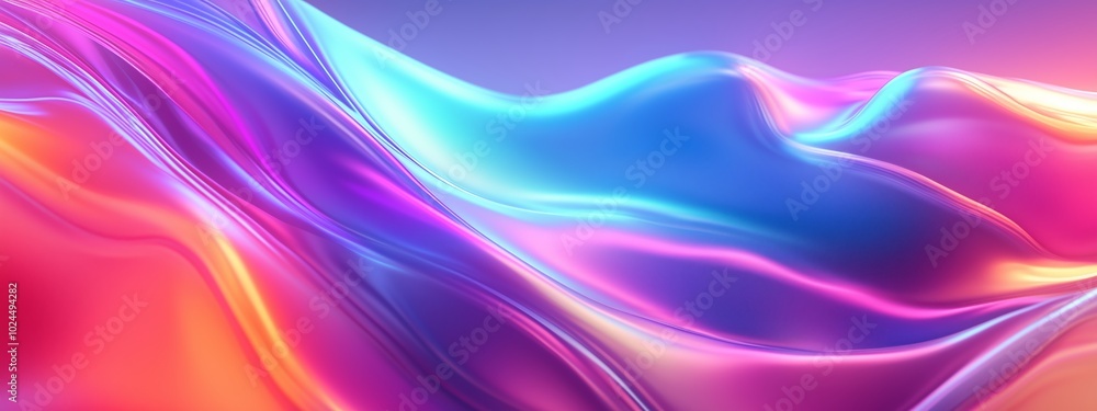 Naklejka premium Vibrant waves of color flow gracefully, creating an ethereal landscape during twilight in a digital art composition