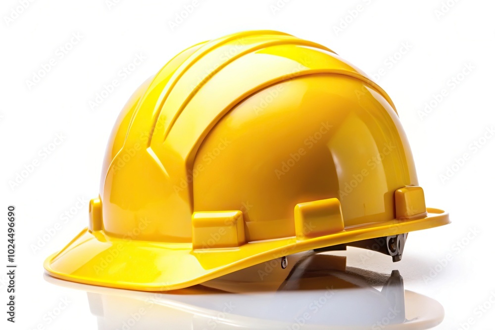 Fototapeta premium Macro shot of a yellow helmet on white background