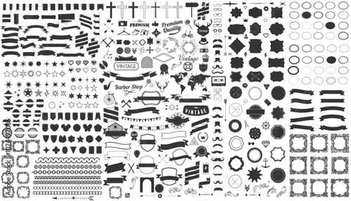 Huge set of vintage styled design hipster icons. Vector signs and symbols templates. Game ui