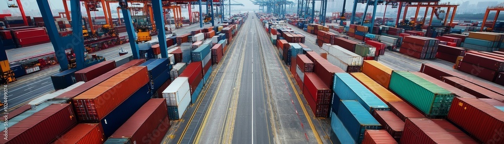 Fototapeta premium Imposing row of shipping containers highlights global trade and logistics numerous