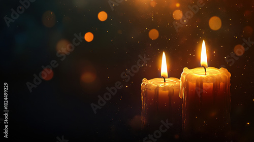 Elegant candles flickering softly in a dimly lit room, creating a warm and inviting atmosphere during the evening hours