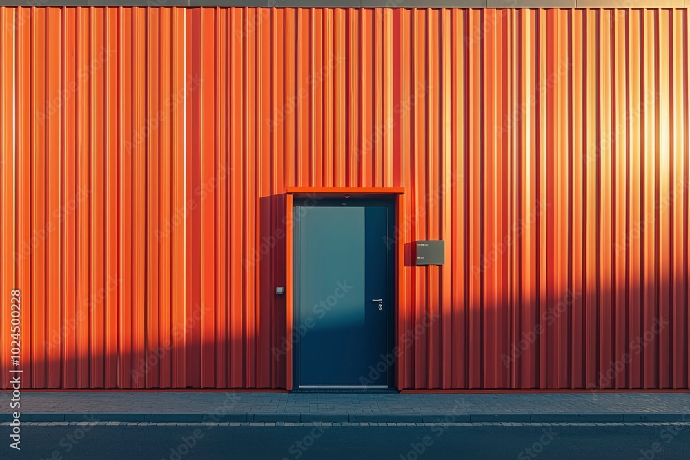 Single Doorway on an Orange Corrugated Metal Building Single Doorway on an Orange Corrugated Metal Building