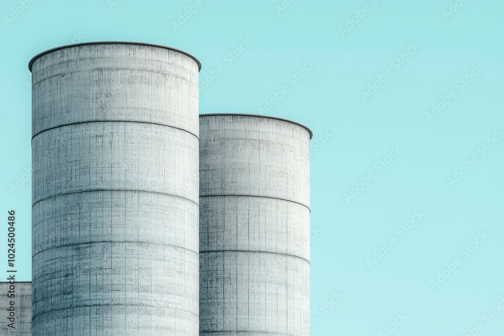 Two Concrete Cylinders Against a Blue Sky