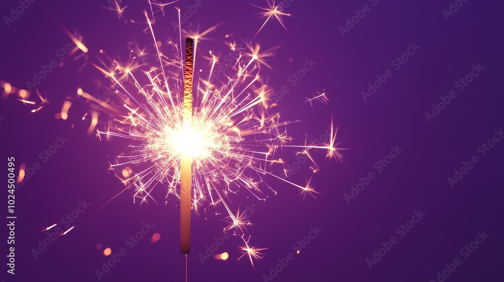 Fototapeta premium 3D illustration of a sparkler firework on a dark purple background