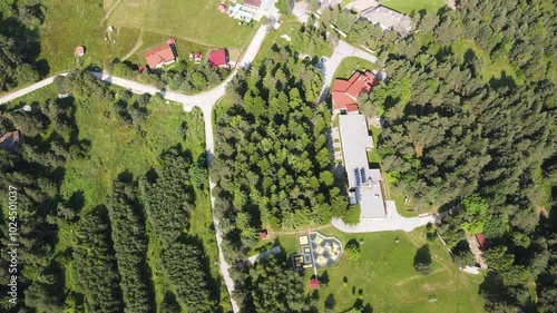 Aerial summer view of Koprivkite area at Rhodopes Mountain, Plovdiv Region, Bulgaria photo