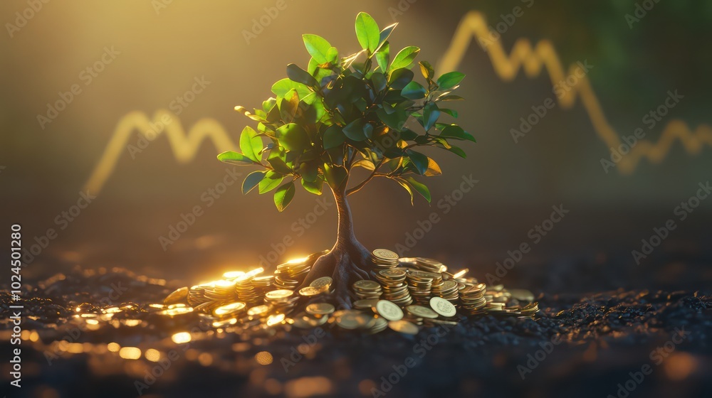 Financial Growth and Investment Concept – Tree Growing from Coins Representing Wealth Management and Sustainable Profit Financial Growth and Investment Concept – Tree Growing from Coins Representing Wealth Management and Sustainable Profit