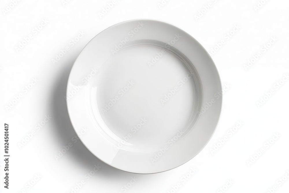 Empty ceramic round plate isolated on white background. View from above Empty ceramic round plate isolated on white background. View from above
