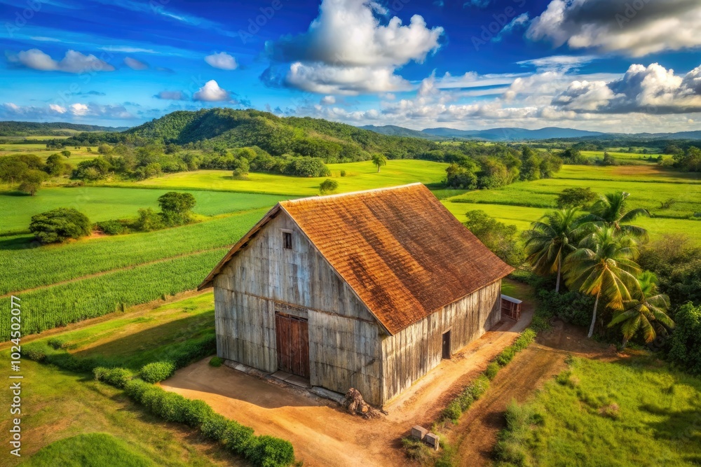 Cuba's tobacco drying barn showcases traditional agriculture, reflecting rural landscapes where time-honored farming methods meet vibrant culture, capturing the essence of rural life. Cuba's tobacco drying barn showcases traditional agriculture, reflecting rural landscapes where time-honored farming methods meet vibrant culture, capturing the essence of rural life.