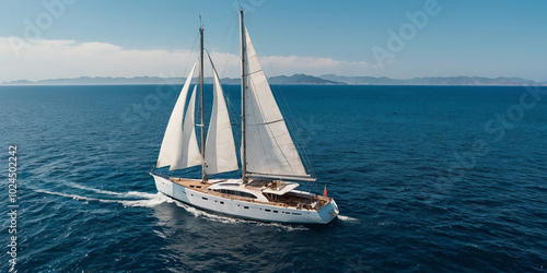 Sailing sailboat yacht in the sea, concept of tourism and rich lifestyle. 