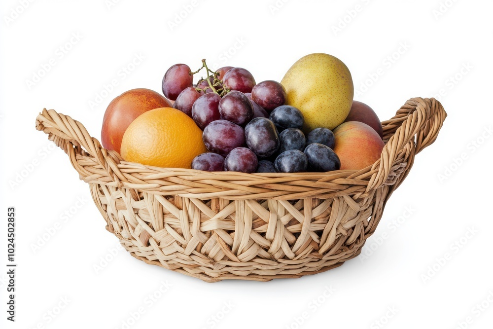 fruit basket isolated on white background, side view, clipping path fruit basket isolated on white background, side view, clipping path